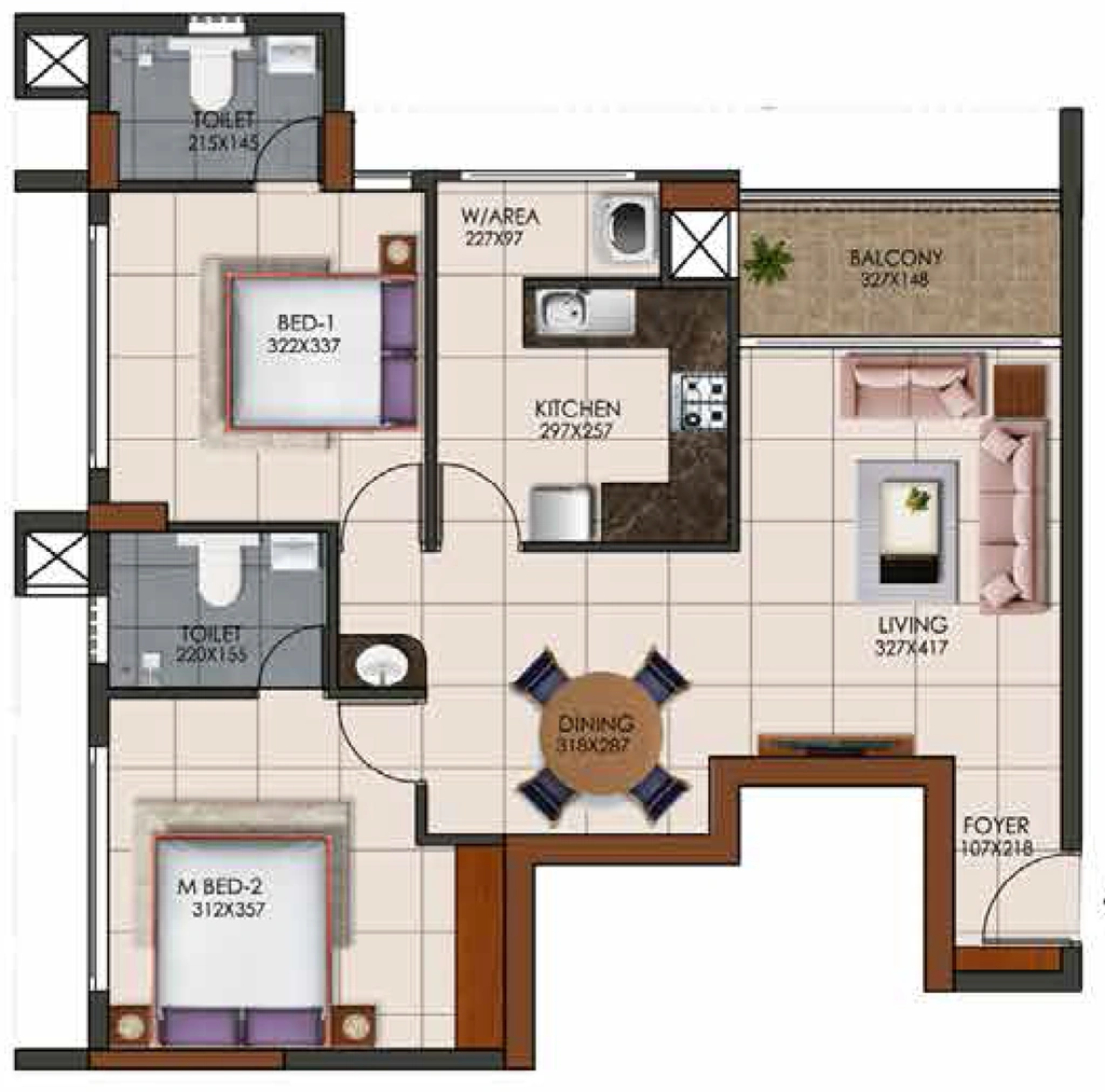 2 BHK Flat in Chothys Crown in Karyavattom, Thiruvananthapuram - Image 928804