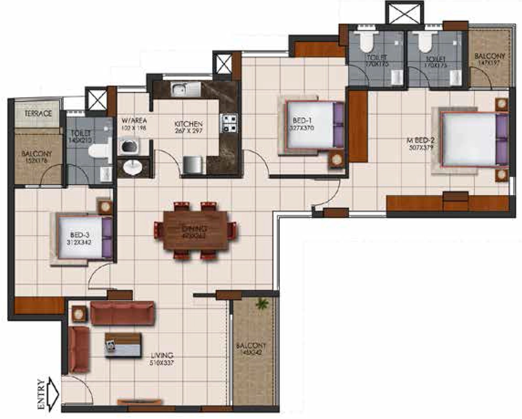 3 BHK Flat in Chothys Crown in Karyavattom, Thiruvananthapuram - Image 928806