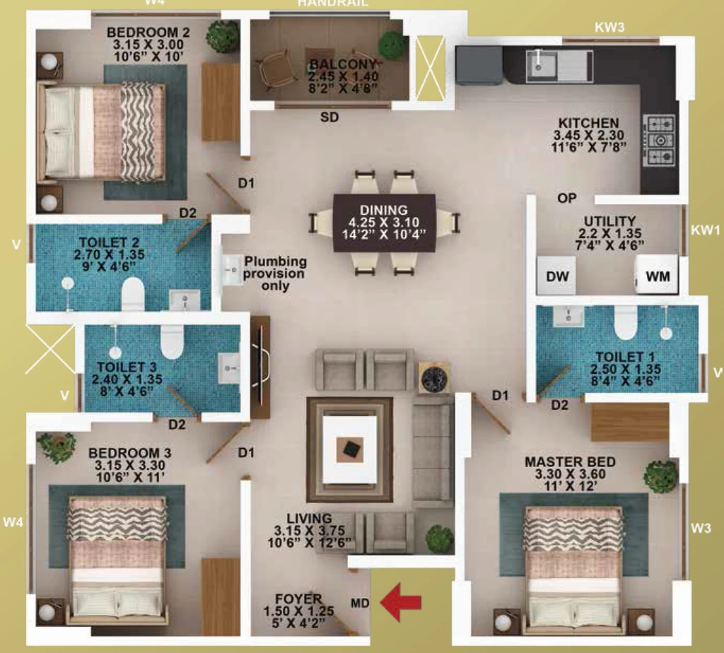 3 BHK Flat in Confident Nature in Karyavattom, Thiruvananthapuram - Image 928811