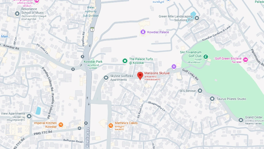 Location of Mansions Skyluxe in Kowdiar, Thiruvananthapuram - Image 429471