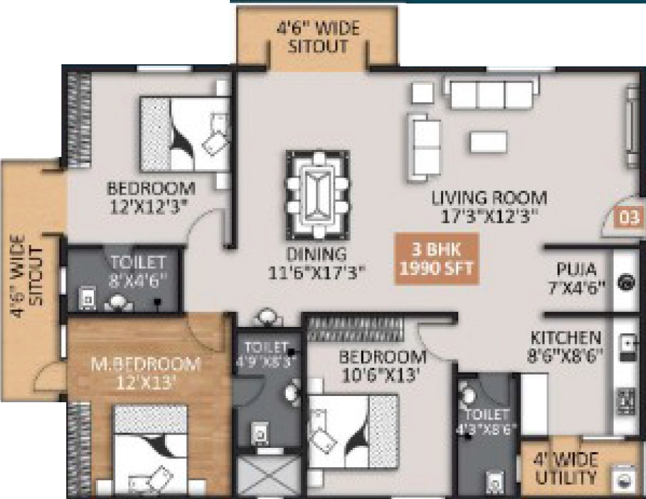 3 BHK Flat in Mighty Yuva in Kannamangala, Bangalore - Image 928519