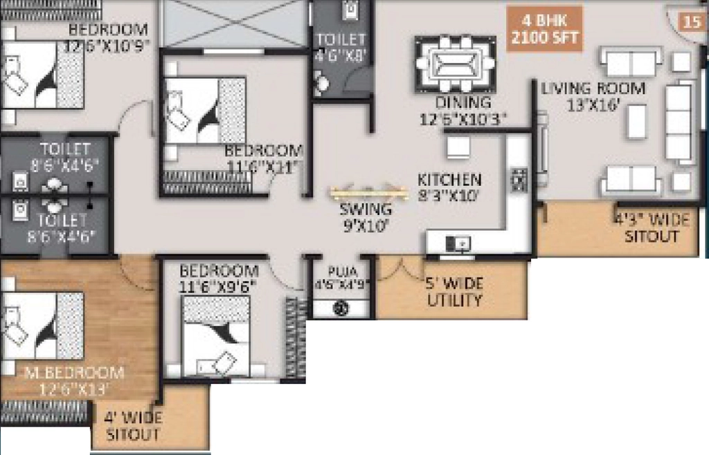 4 BHK Flat in Mighty Yuva in Kannamangala, Bangalore - Image 928520