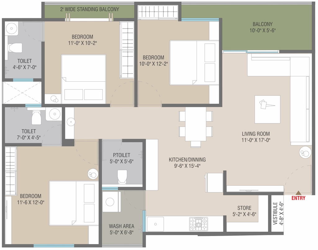 3 BHK Flat in Om Exotica in Waghodia Road, Vadodara - Image 928535