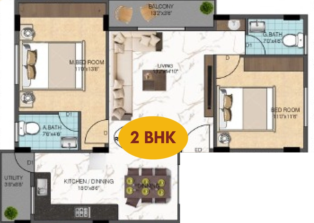 2 BHK Flat in Vaishnavi Mane in JP Nagar Phase 8, Bangalore - Image 928567