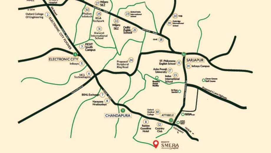 Location of Gravity Smera Gardens in Attibele, Bangalore - Image 428747