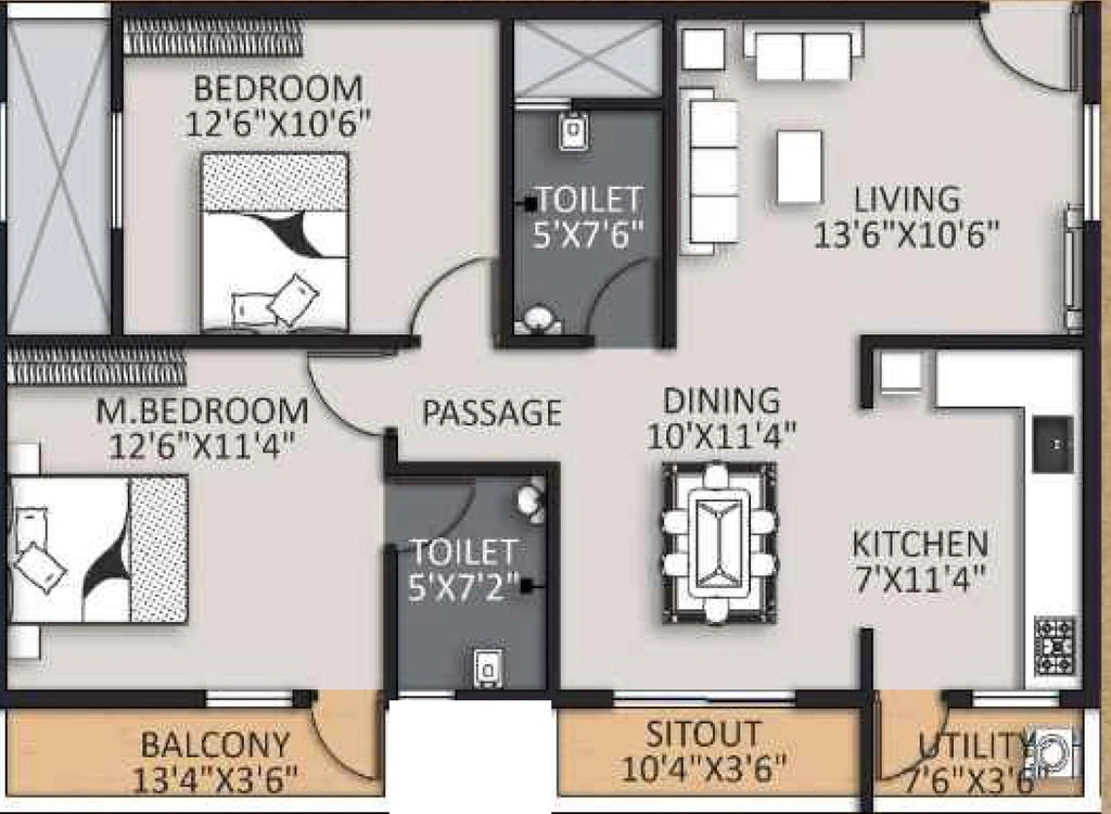 2 BHK Flat in Global Edifice Orlean in Electronic City, Bangalore - Image 928594