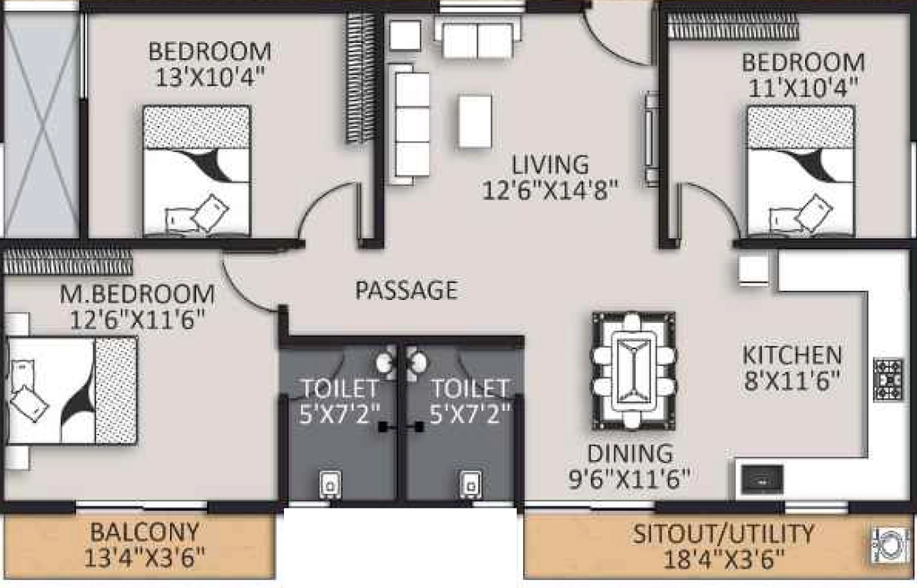 3 BHK Flat in Global Edifice Orlean in Electronic City, Bangalore - Image 928595
