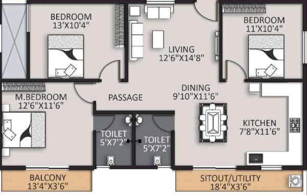 3 BHK Flat in Global Edifice Orlean in Electronic City, Bangalore - Image 928596