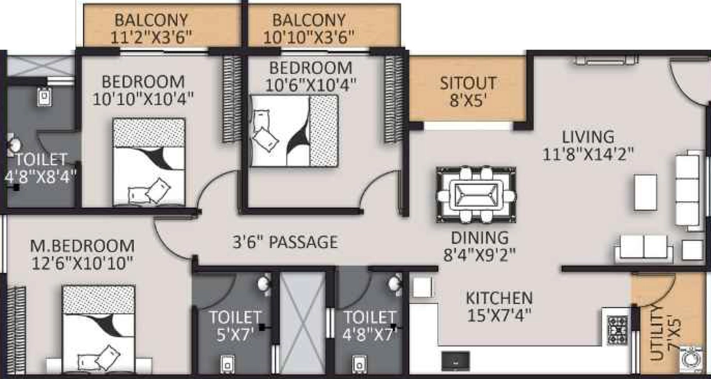3 BHK Flat in Global Edifice Orlean in Electronic City, Bangalore - Image 928598