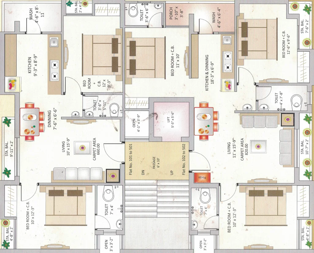 Floor Plan of Akshar Riddhi Siddhi Flats in Raiya, Rajkot - Image 428812