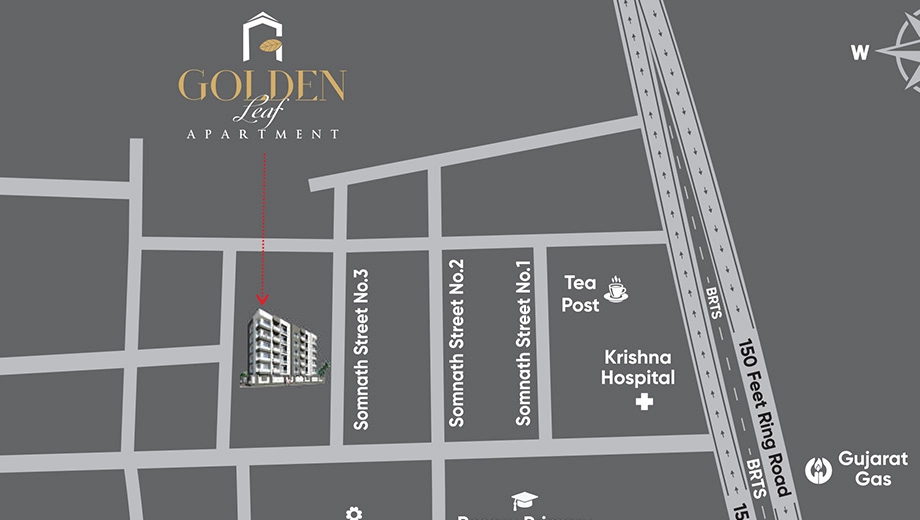 Location of Arham Golden Leaf Apartment in Raiya, Rajkot - Image 428828