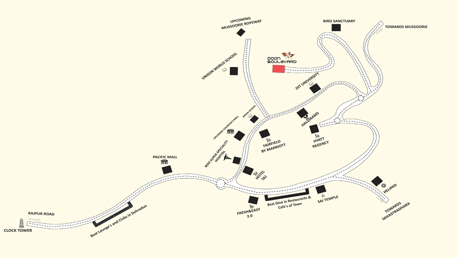 Location of DD Doon Boulevard in Mussoorie Road, Dehradun - Image 429040