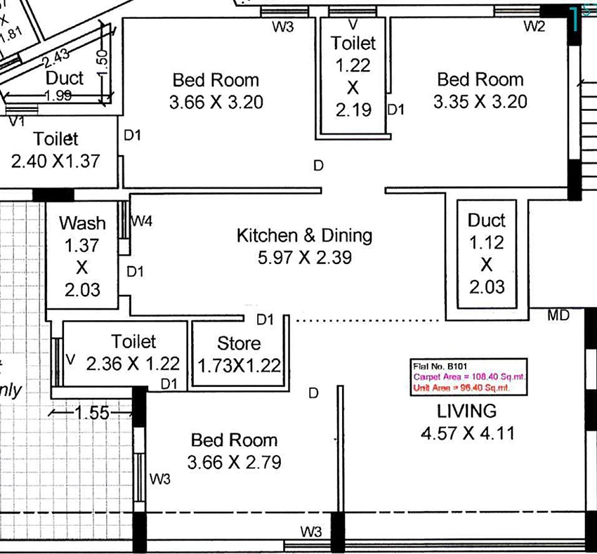 3 BHK Flat in JMJ Sapphire Elegance in Raiya, Rajkot - Image 928686