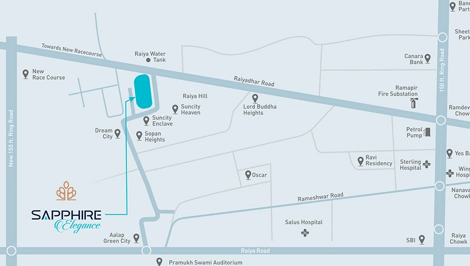 Location of JMJ Sapphire Elegance in Raiya, Rajkot - Image 429089