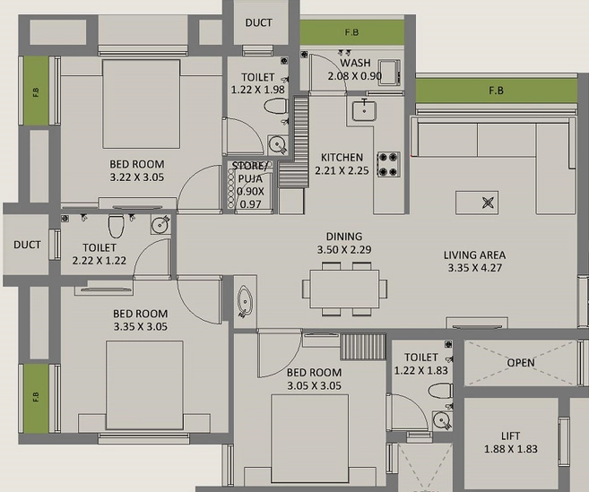 3 BHK Flat in Sopan Heights in Raiya, Rajkot - Image 928707