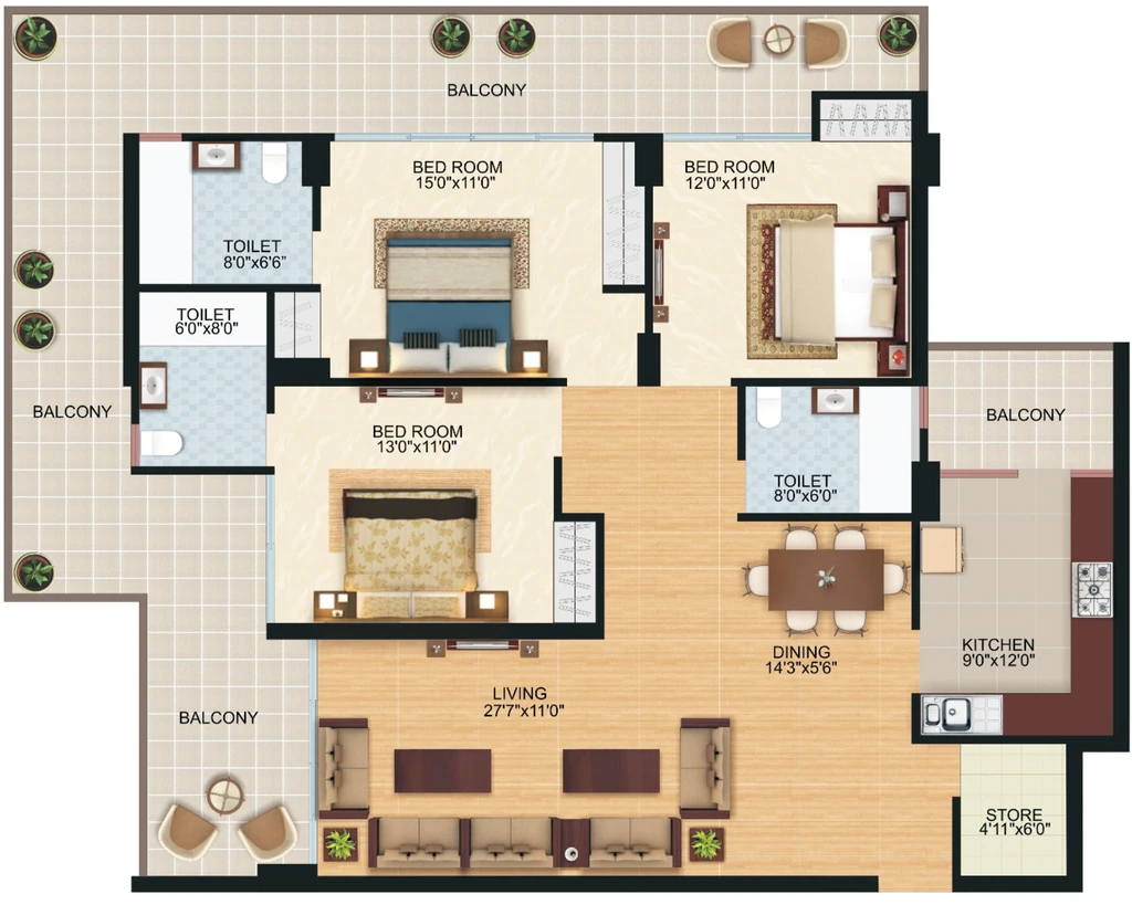 3 BHK Flat in Incentive The Solitaire Vista in GMS Road, Dehradun - Image 928716