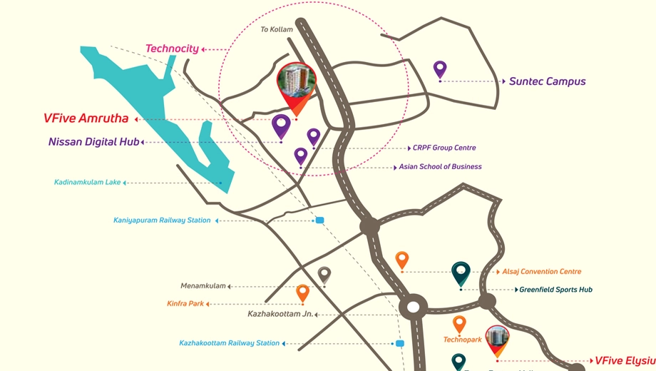 Location of Vfive Amrutha in Pallippuram, Thiruvananthapuram - Image 429557