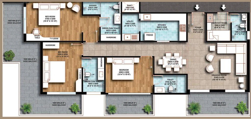 3 BHK Flat in HD Mountain The Courtyard in Race Course, Dehradun - Image 928838