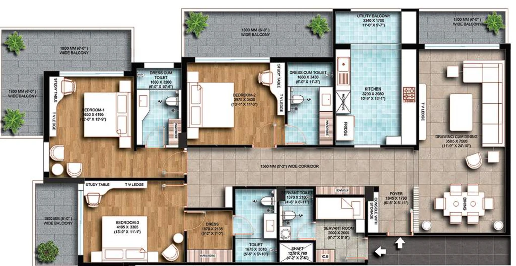 3 BHK Flat in HD Mountain The Courtyard in Race Course, Dehradun - Image 928839