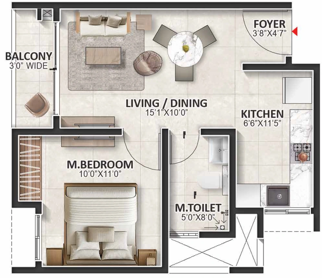 1 BHK Flat in Prestige Evergreen in Whitefield, Bangalore - Image 928853