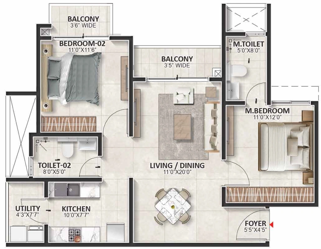 2 BHK Flat in Prestige Evergreen in Whitefield, Bangalore - Image 928856