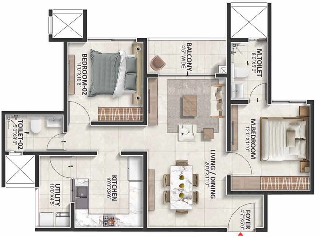 2 BHK Flat in Prestige Evergreen in Whitefield, Bangalore - Image 928857