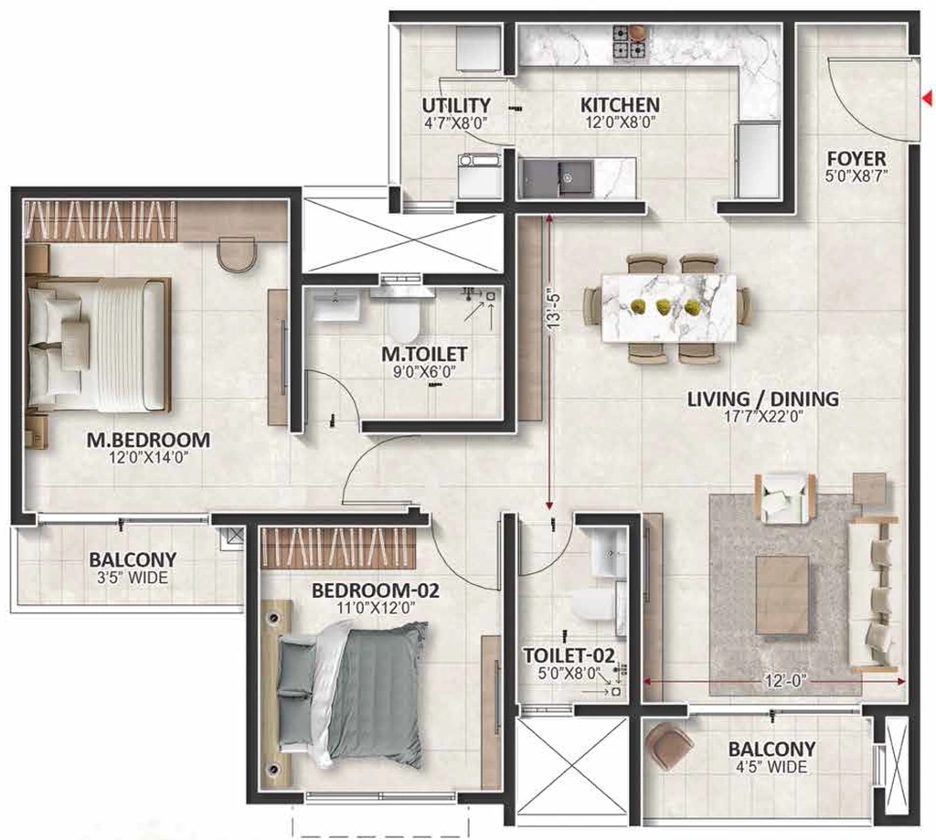 2 BHK Flat in Prestige Evergreen in Whitefield, Bangalore - Image 928858