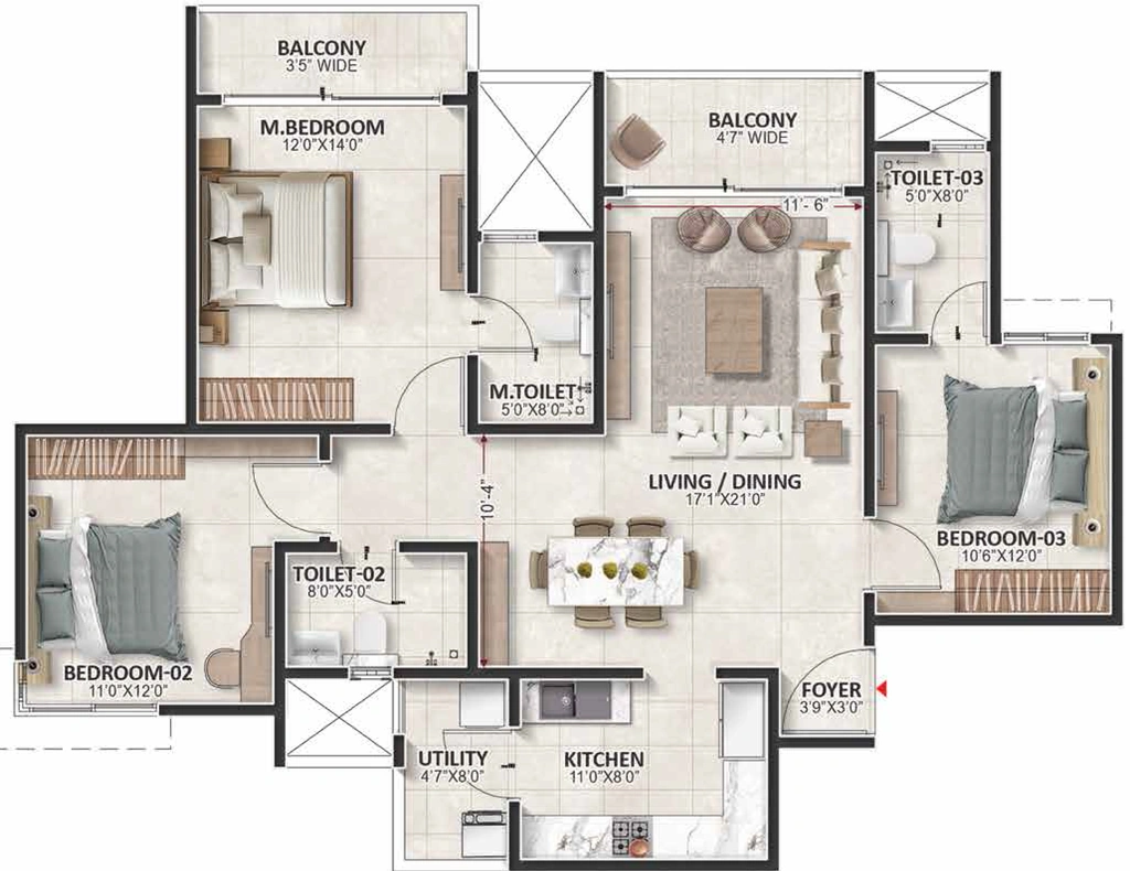 3 BHK Flat in Prestige Evergreen in Whitefield, Bangalore - Image 928860
