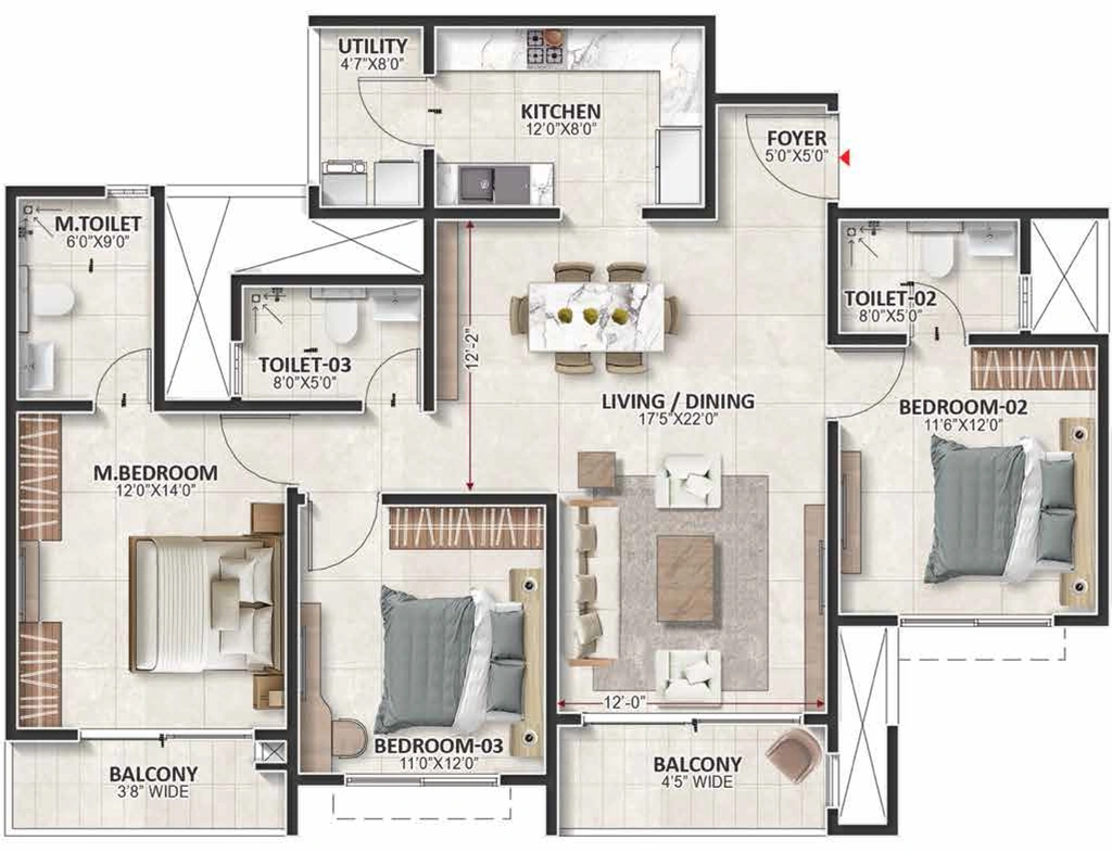 3 BHK Flat in Prestige Evergreen in Whitefield, Bangalore - Image 928861