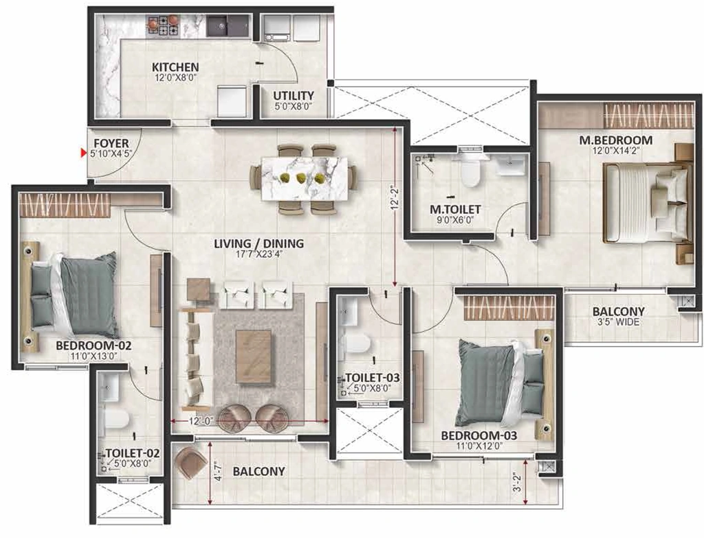 3 BHK Flat in Prestige Evergreen in Whitefield, Bangalore - Image 928862