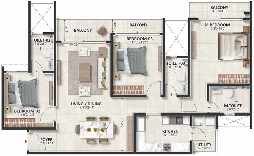3 BHK Flat in Prestige Evergreen in Whitefield, Bangalore - Image 928863