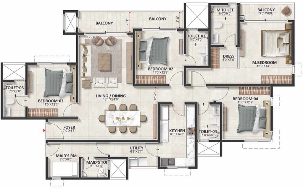 4 BHK Flat in Prestige Evergreen in Whitefield, Bangalore - Image 928866