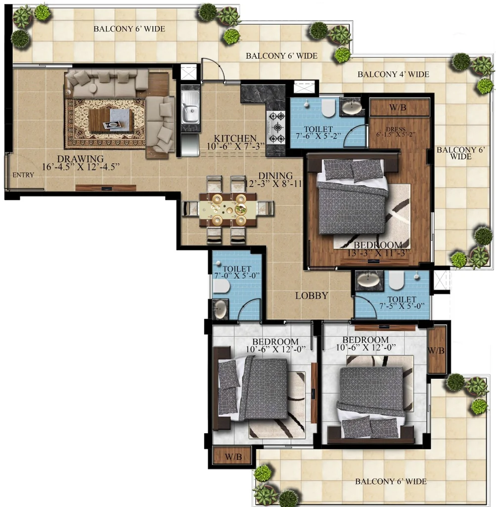 3 BHK Flat in Goswami The Green Living in Jakhan, Dehradun - Image 928897