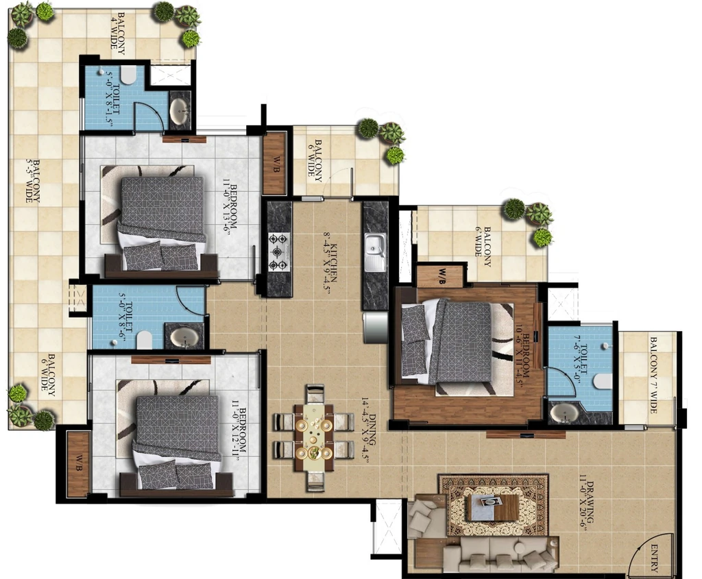 3 BHK Flat in Goswami The Green Living in Jakhan, Dehradun - Image 928895