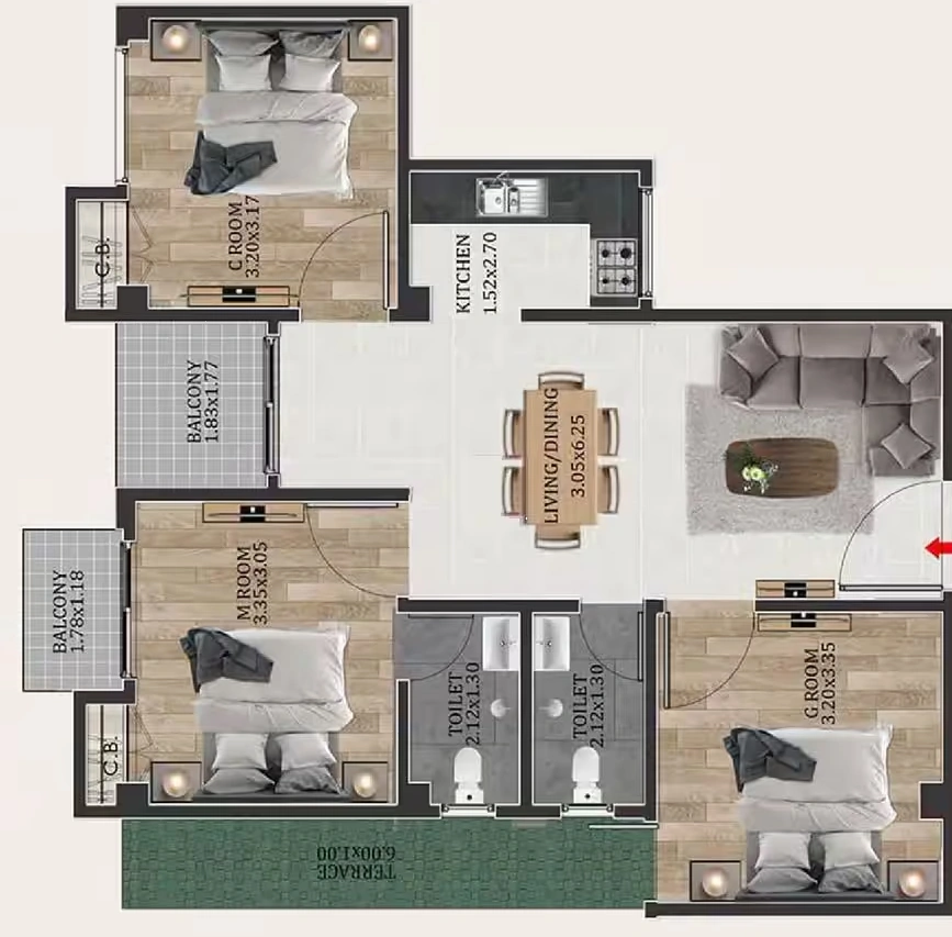 3 BHK Flat in Greentech Residency in Dharapur, Guwahati - Image 929390