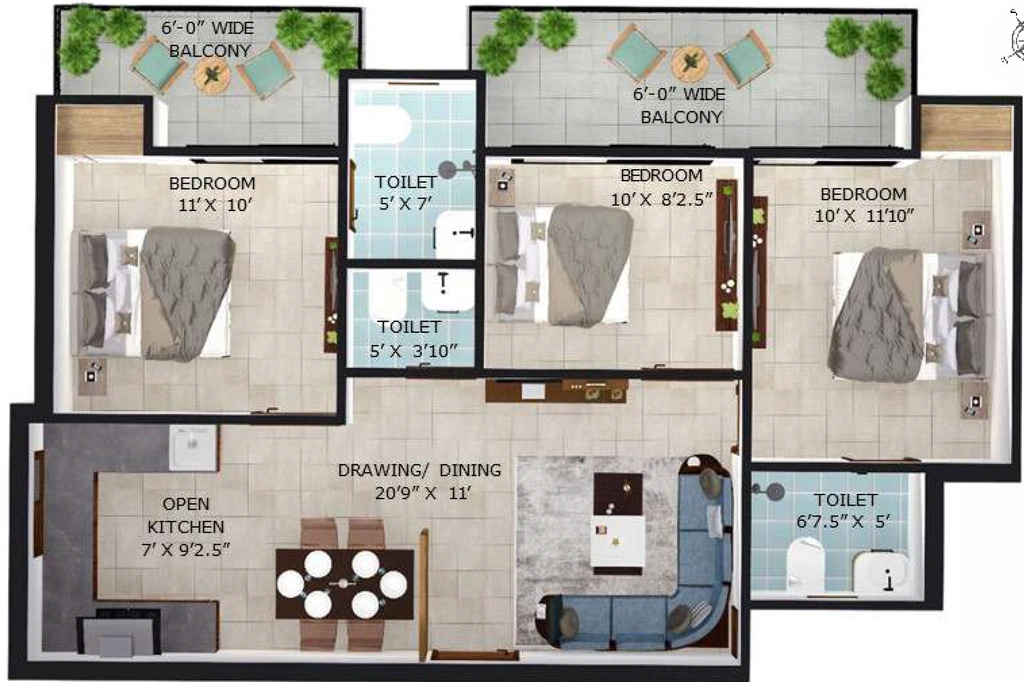 3 BHK Flat in Tulip Hills in GMS Road, Dehradun - Image 928918