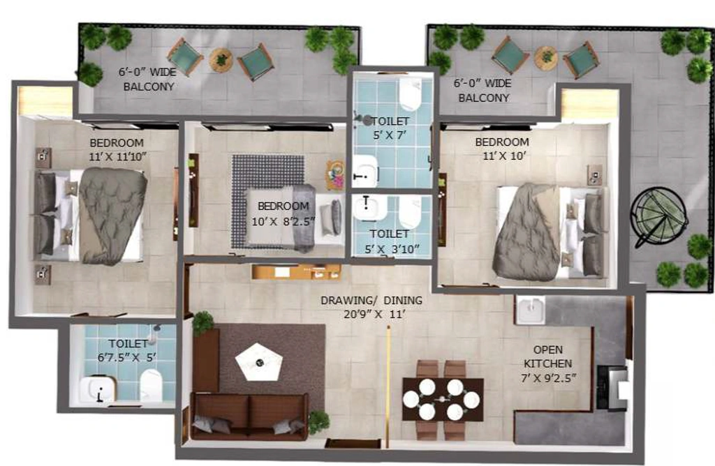 3 BHK Flat in Tulip Hills in GMS Road, Dehradun - Image 928919