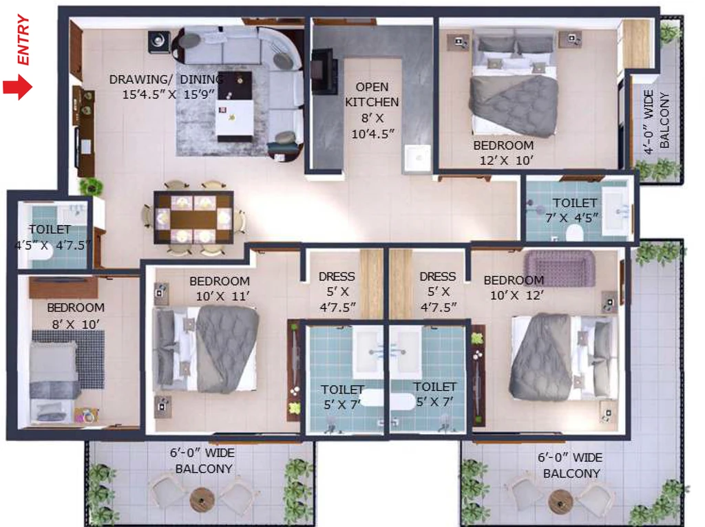 4 BHK Flat in Tulip Hills in GMS Road, Dehradun - Image 928920