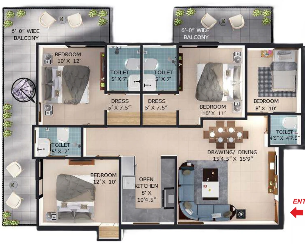 4 BHK Flat in Tulip Hills in GMS Road, Dehradun - Image 928922