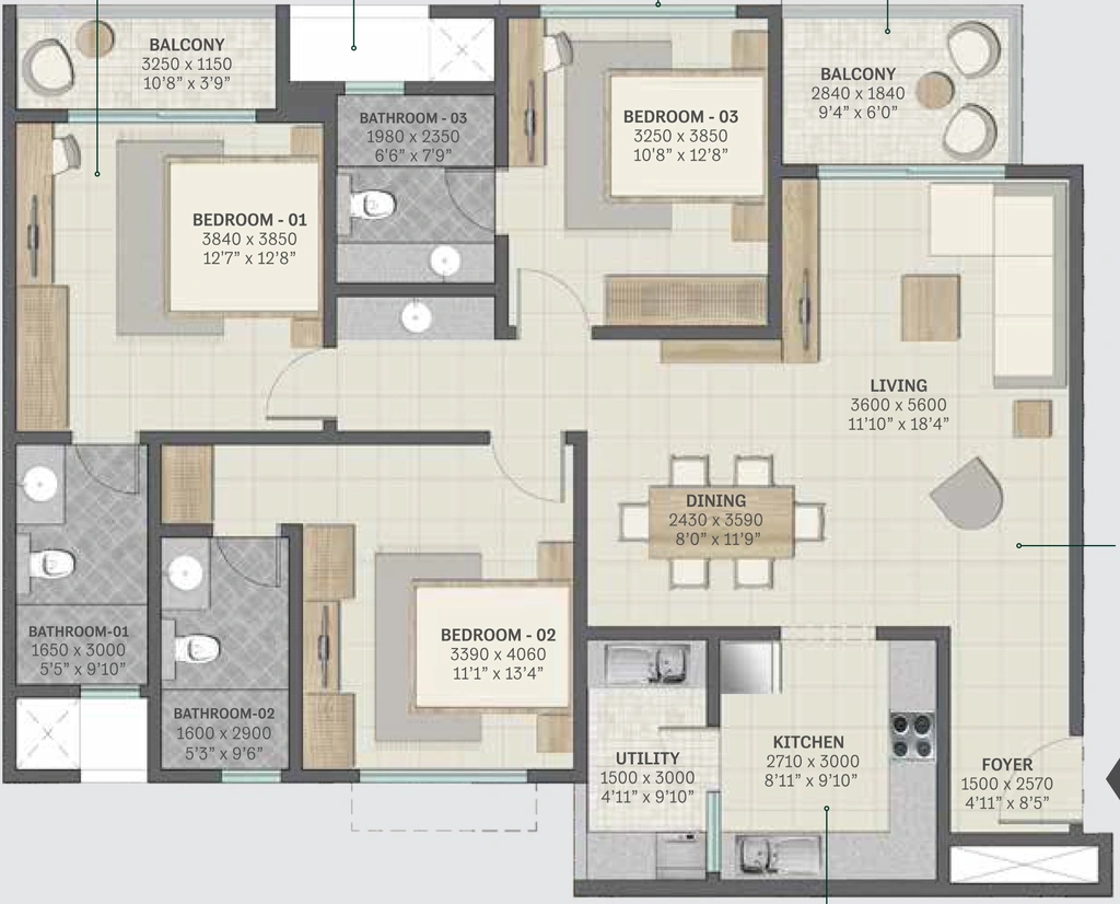 3 BHK Flat in Sobha Meadows Whispering Hill in Aakkulam, Thiruvananthapuram - Image 928923
