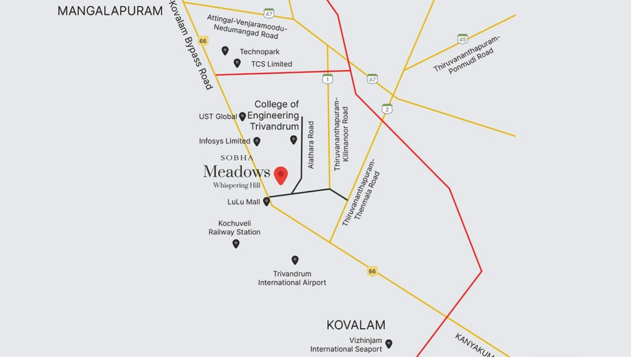 Location of Sobha Meadows Whispering Hill in Aakkulam, Thiruvananthapuram - Image 429655