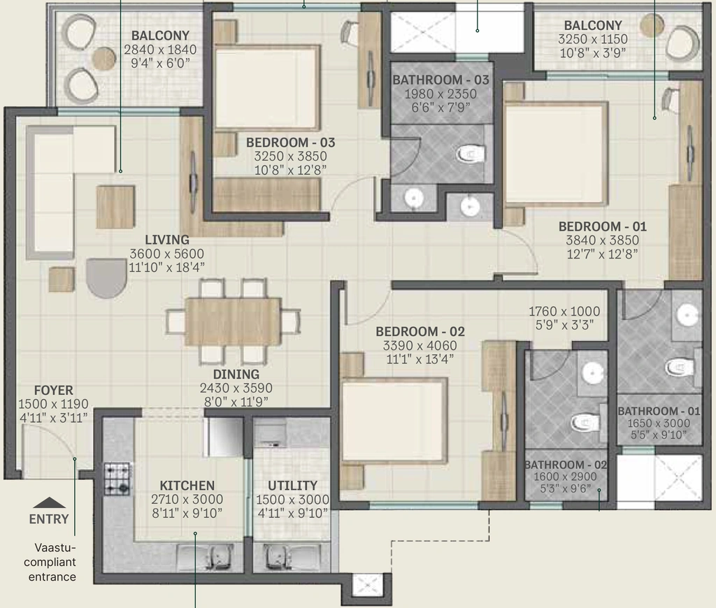 3 BHK Flat in Sobha Ridge Whispering Hill in Aakkulam, Thiruvananthapuram - Image 928928
