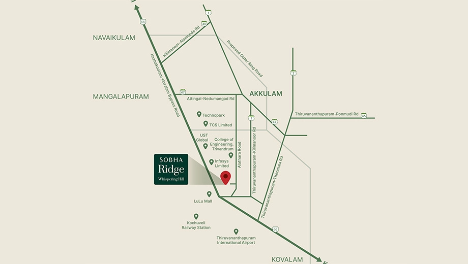 Location of Sobha Ridge Whispering Hill in Aakkulam, Thiruvananthapuram - Image 429668