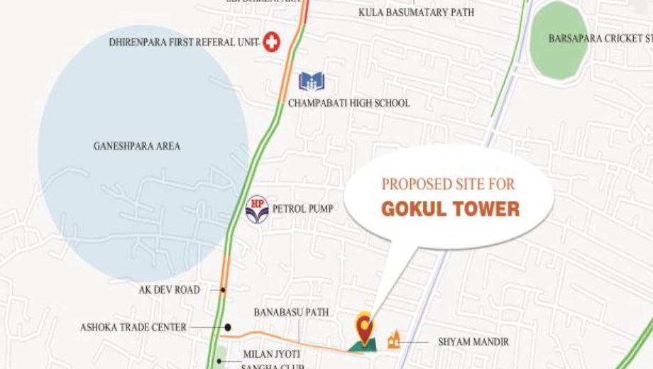 Location of Mittal Gokul Tower in Dhirenpara, Guwahati - Image 430115