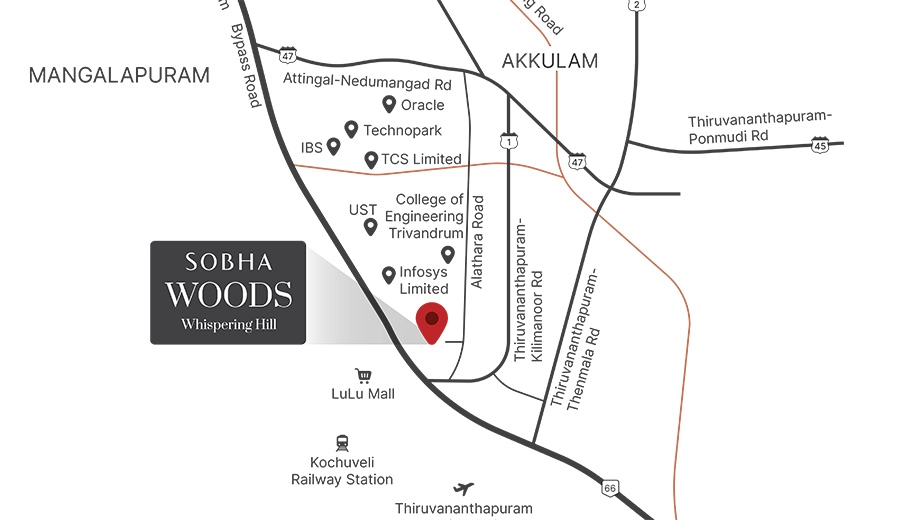 Location of Sobha Woods Whispering Hill in Aakkulam, Thiruvananthapuram - Image 429680