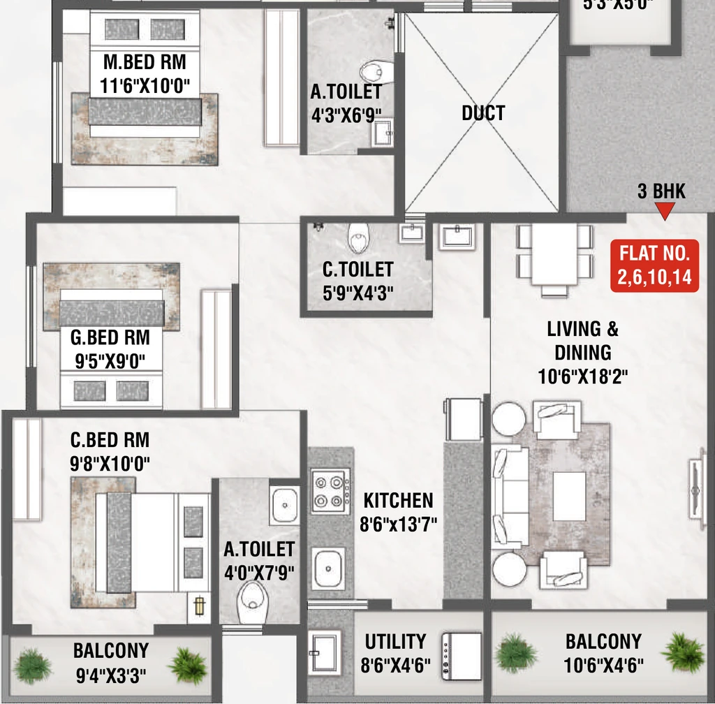 3 BHK Flat in Aakar Crest in Indira Nagar, Nashik - Image 928952