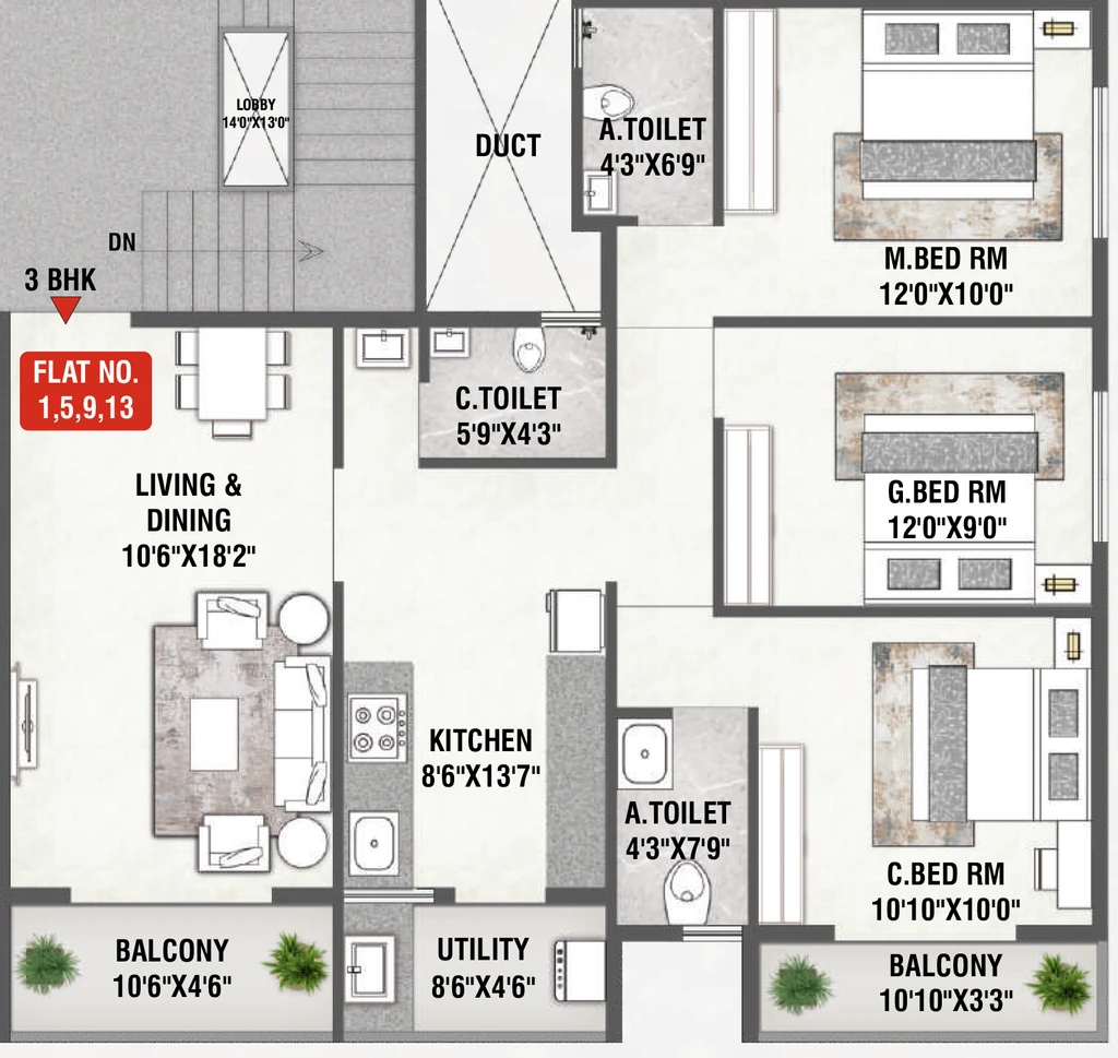3 BHK Flat in Aakar Crest in Indira Nagar, Nashik - Image 928953