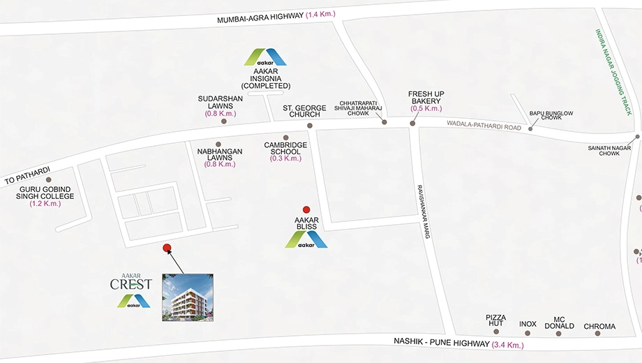 Location of Aakar Crest in Indira Nagar, Nashik - Image 429731
