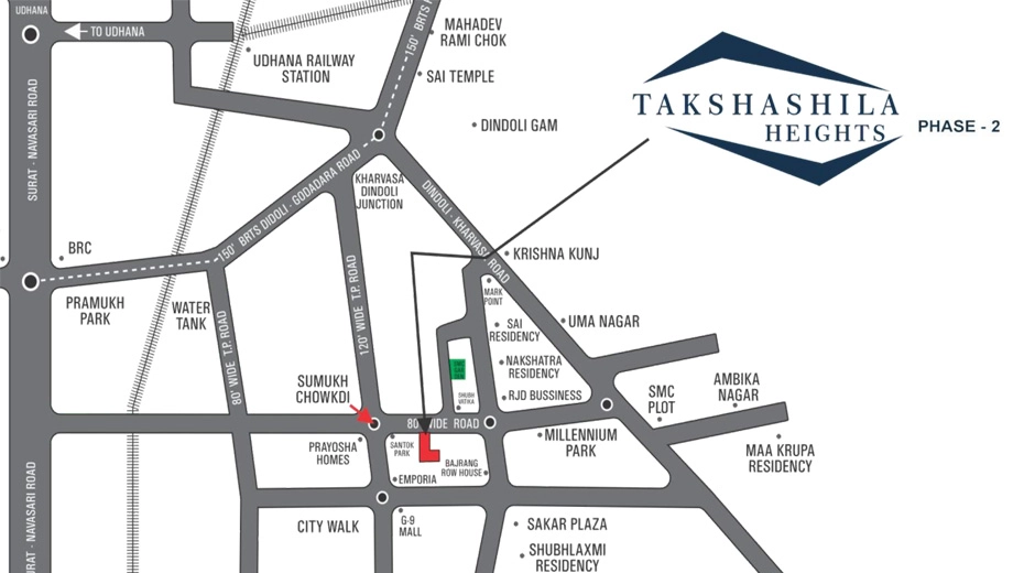 Location of Takshashila Heights Phase 2 in Udhana, Surat - Image 429845