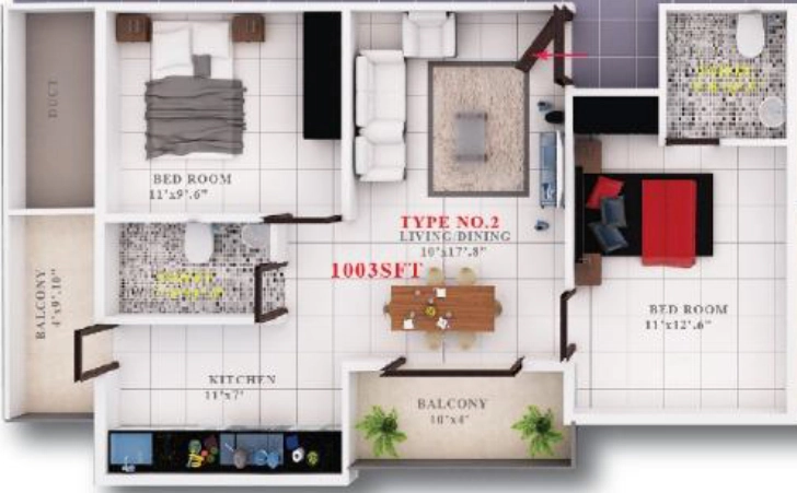 2 BHK Flat in Sai Luxus Serenity Apartment in Horamavu, Bangalore - Image 929206